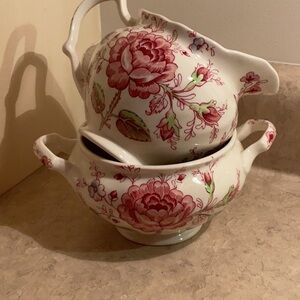 JOHNSON BROTHERS "Rose Chintz Pink" Creamer & Sugar